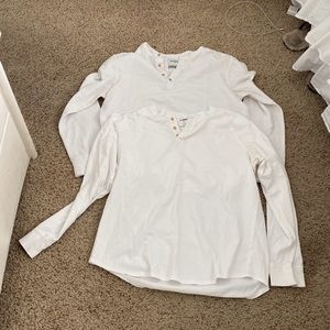 Two long sleeve white Henley t shirts